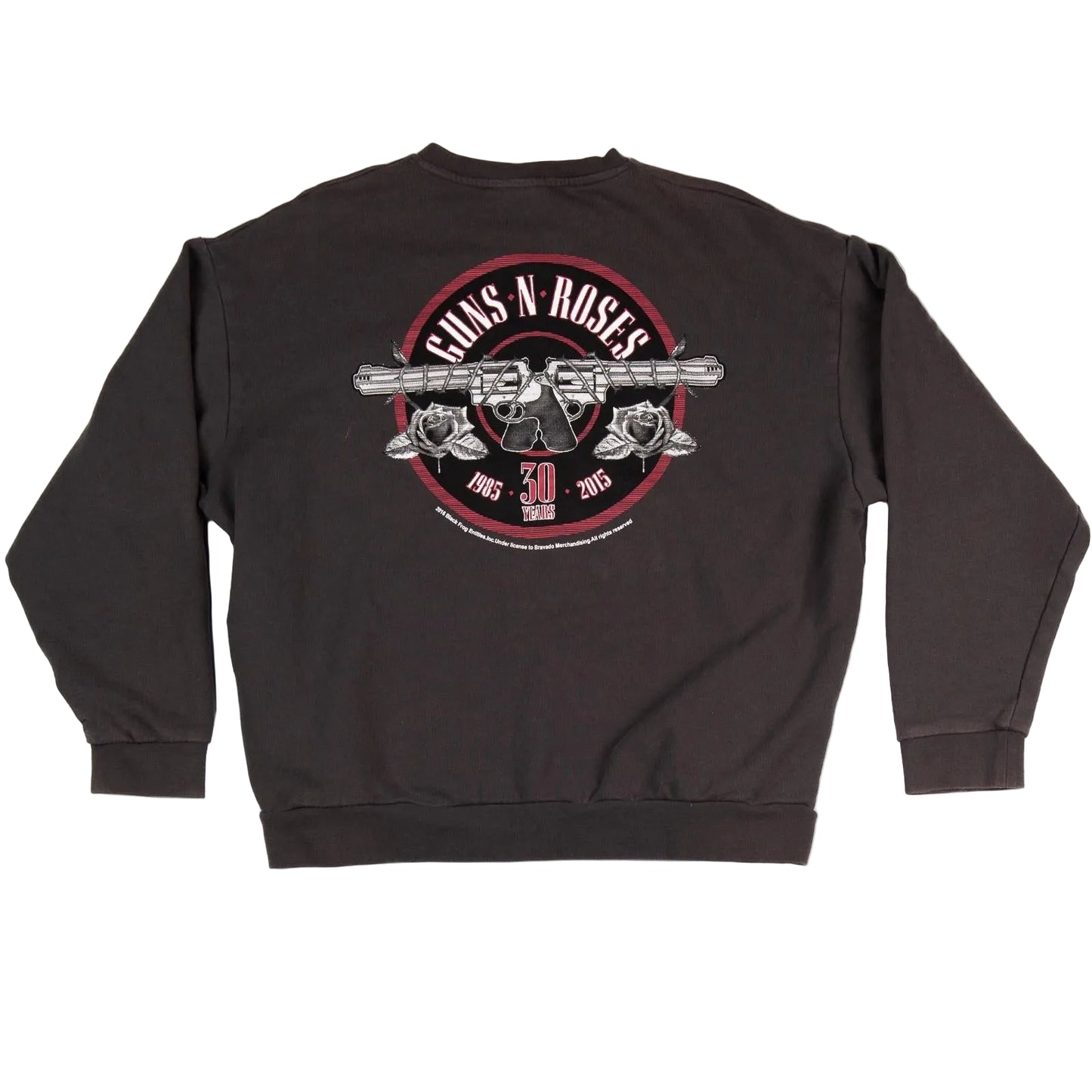 Black sweatshirt with Guns N' Roses logo on the back against a white background