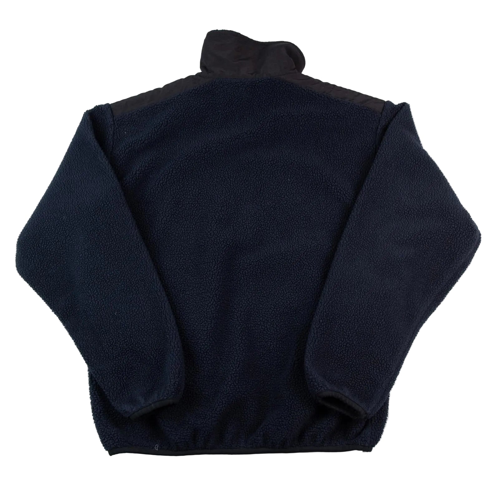 Folded black fleece jacket on a white background