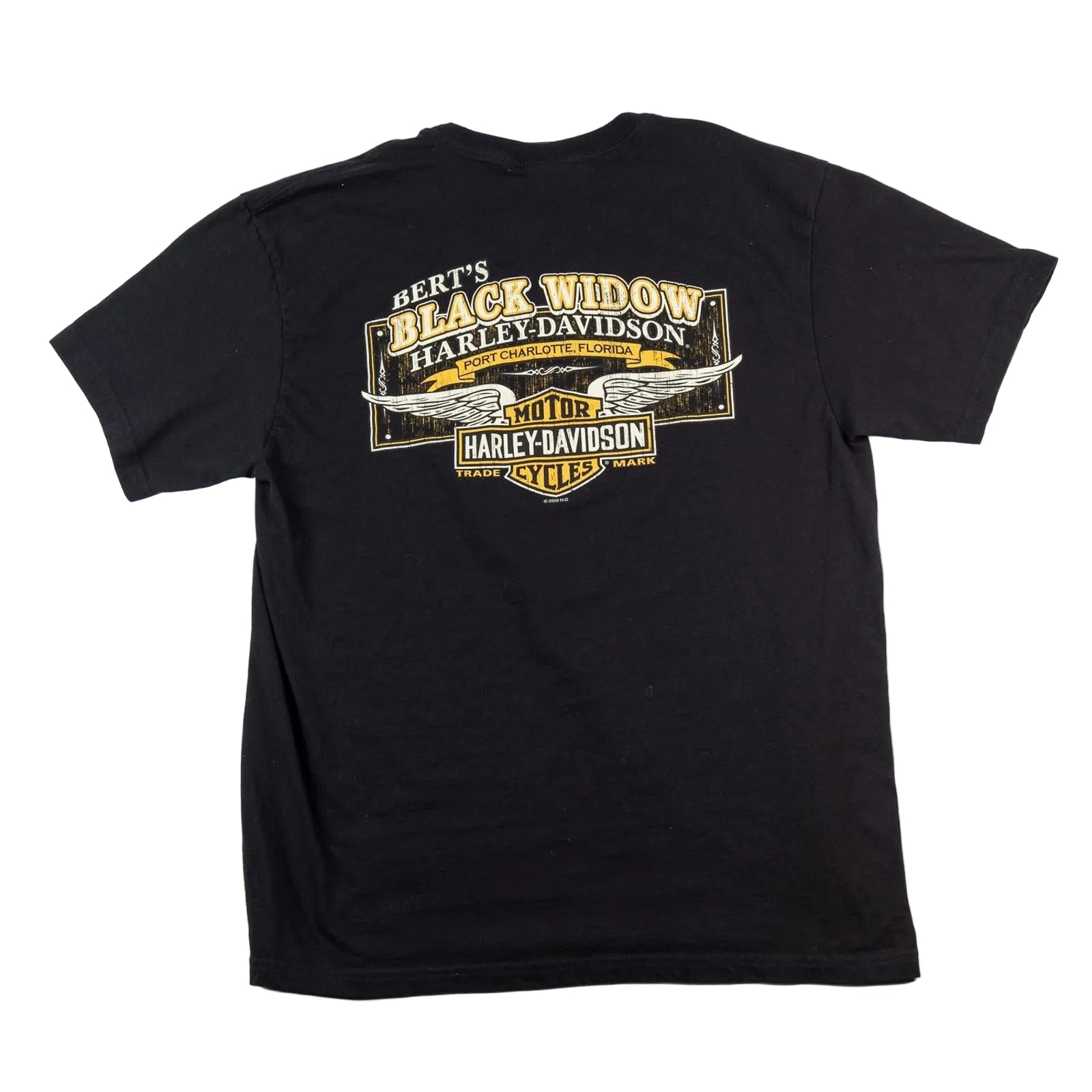 Black t-shirt with Harley-Davidson logo on a white background