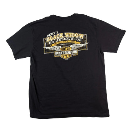 Black t-shirt with Harley-Davidson logo on a white background