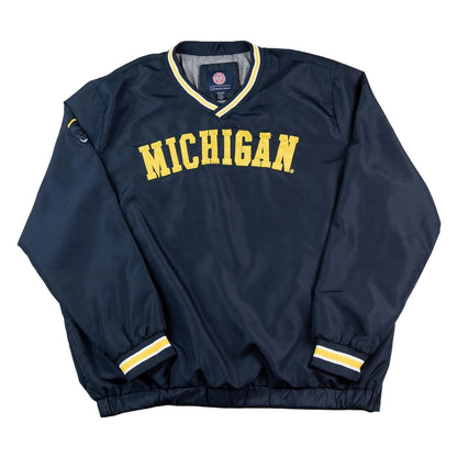 Navy blue jacket with 'MICHIGAN' text on a white background