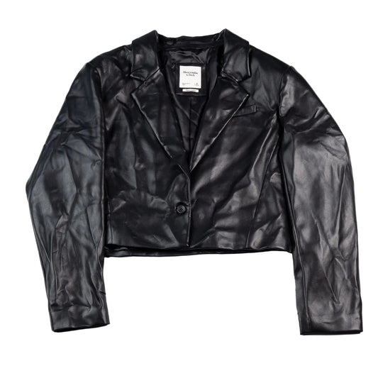 Black leather jacket on a white background