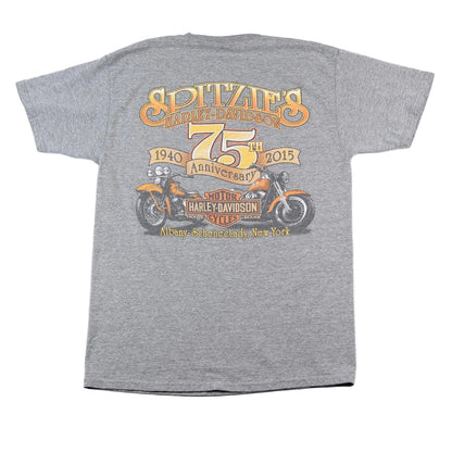 Gray t-shirt with Harley-Davidson graphic and text on a white background