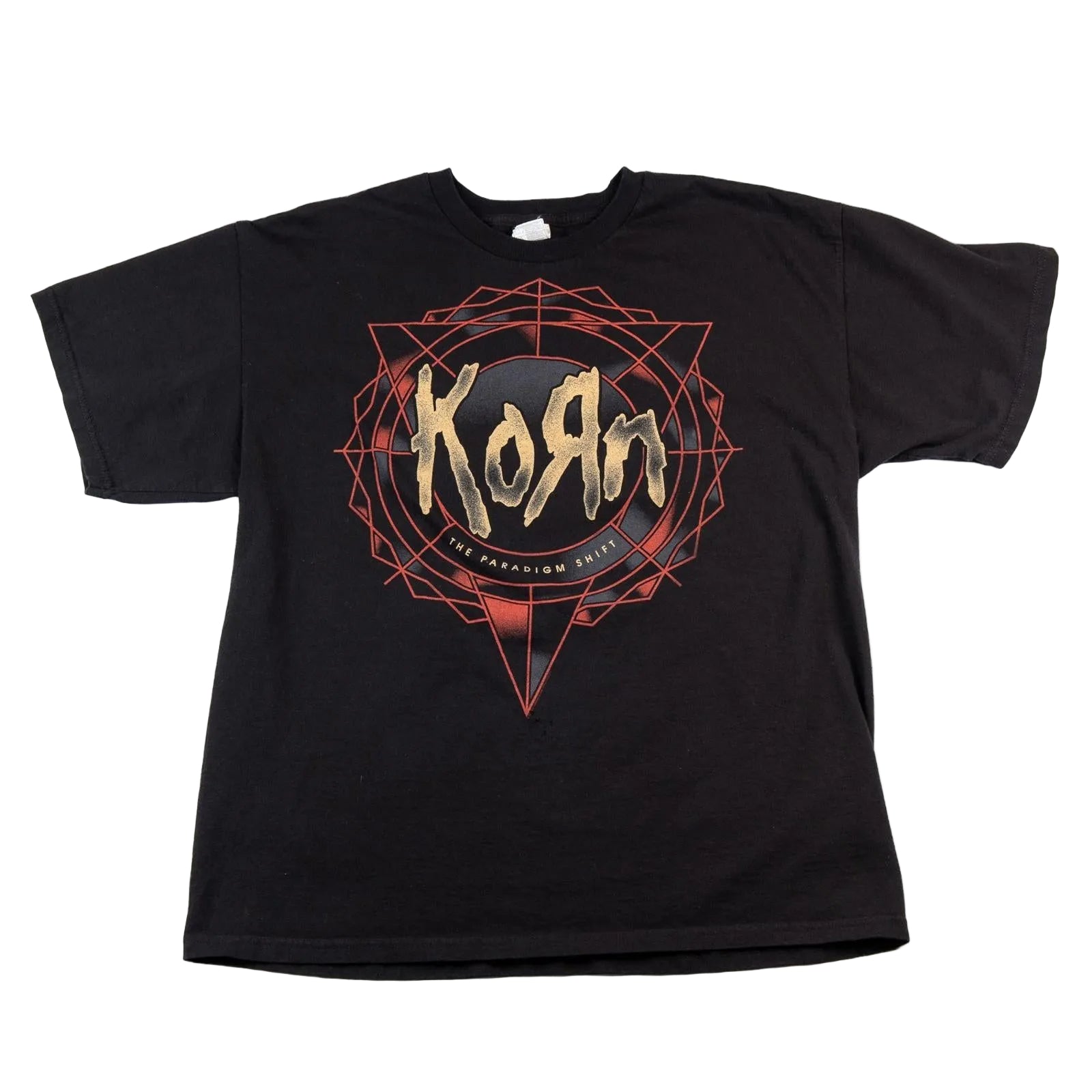Black t-shirt with Korn logo on a white background