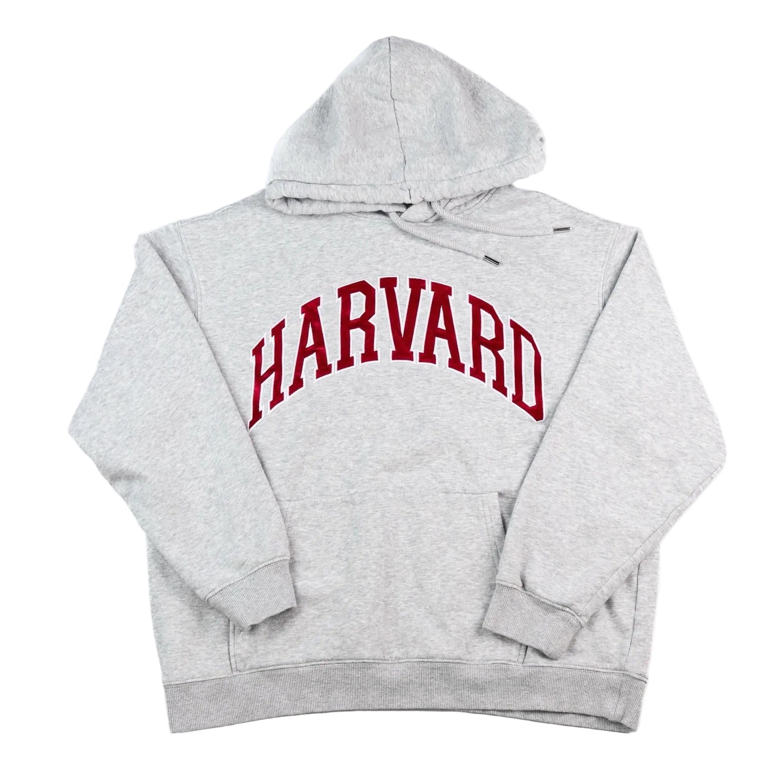 Gray hoodie with 'Harvard' printed in red on a white background