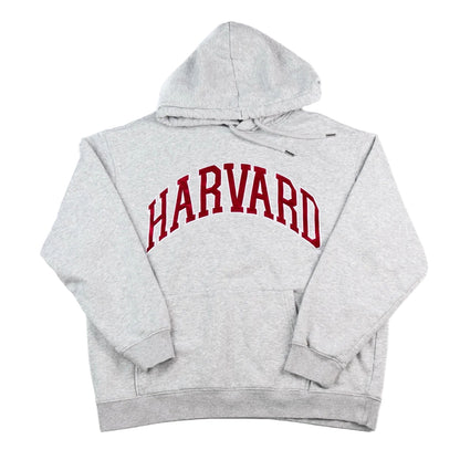 Gray hoodie with 'Harvard' printed in red on a white background