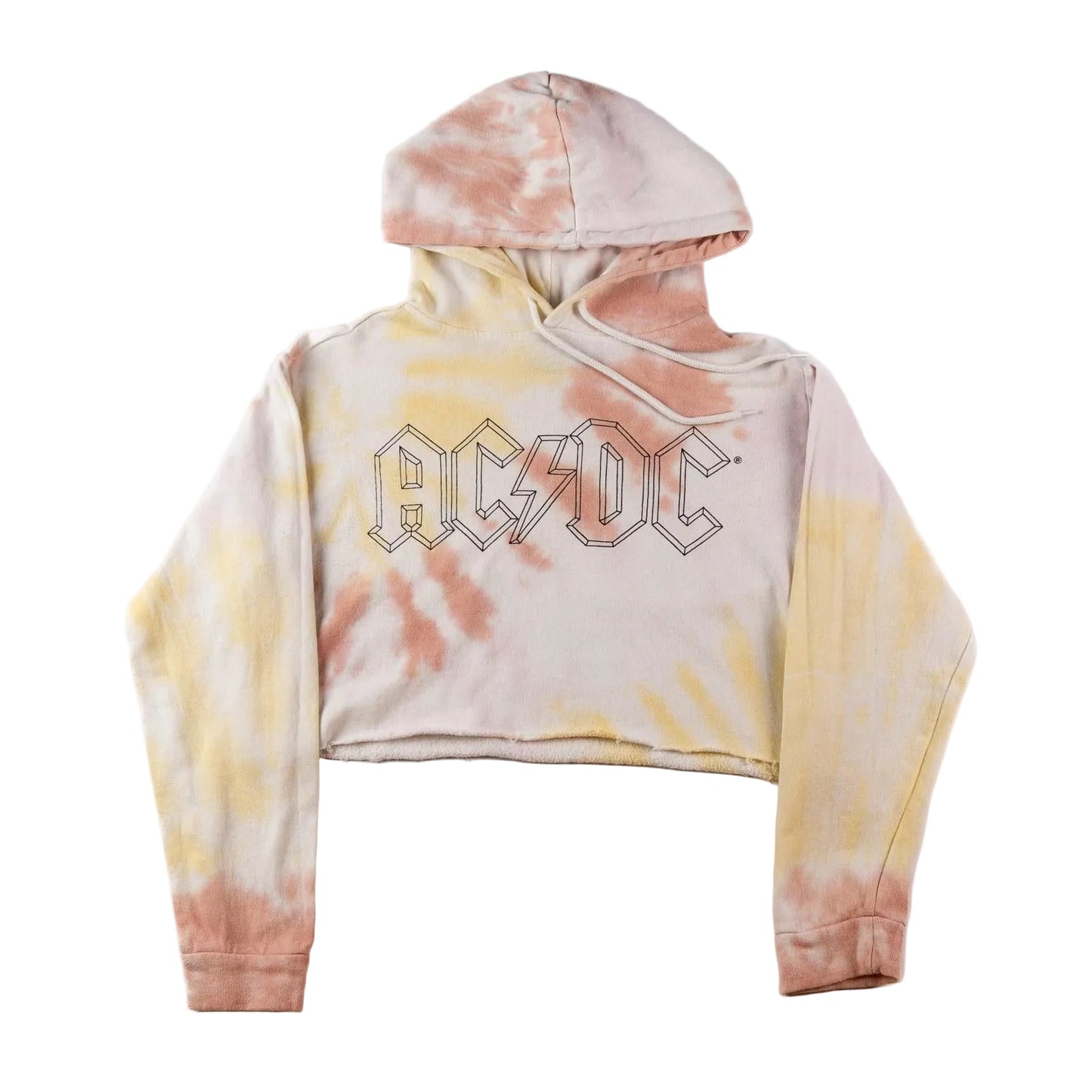 Tie-dye hoodie with AC/DC logo on a white background
