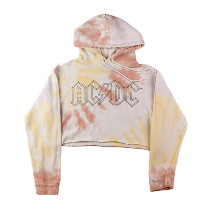 Tie-dye hoodie with AC/DC logo on a white background