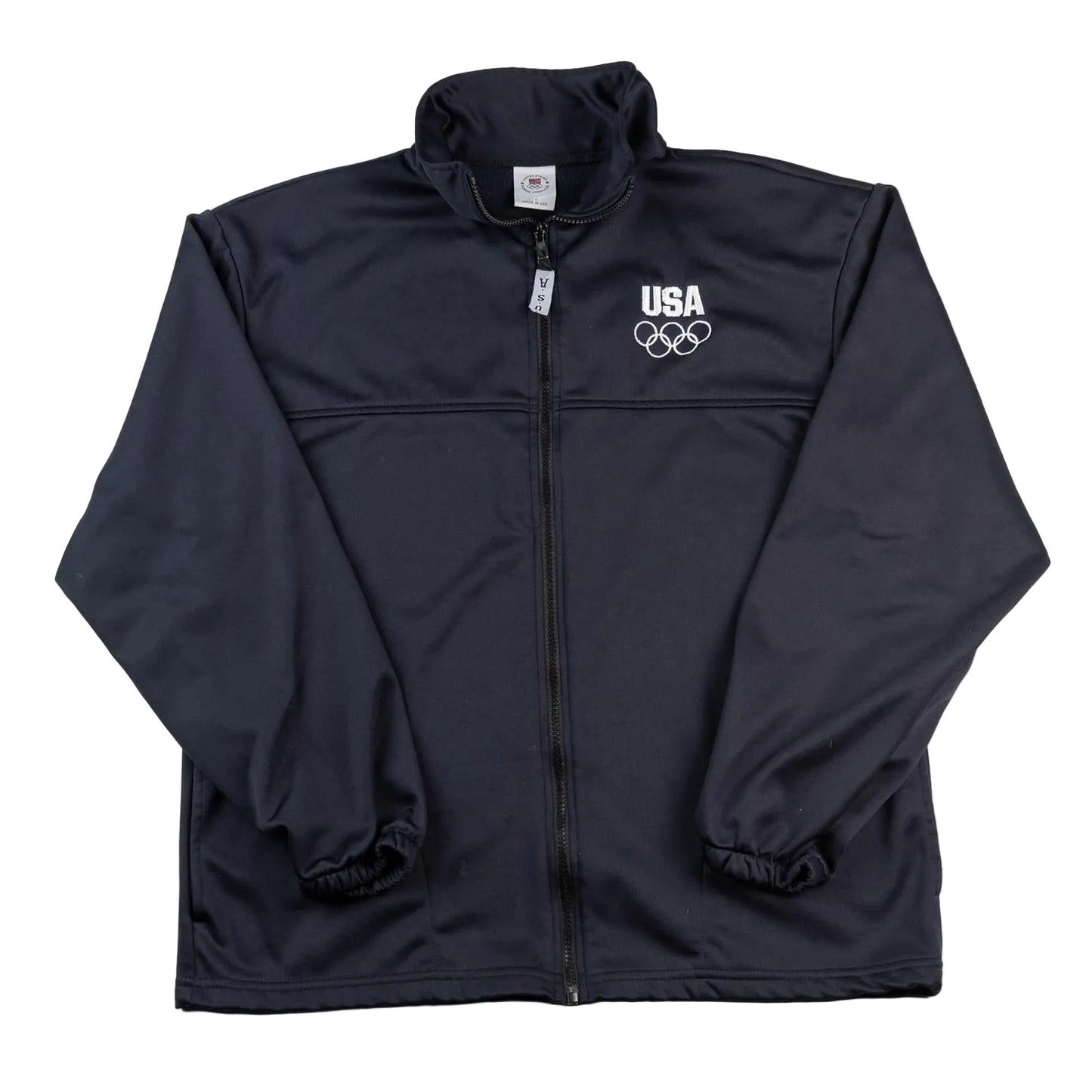 Navy jacket with USA Olympic logo on a white background