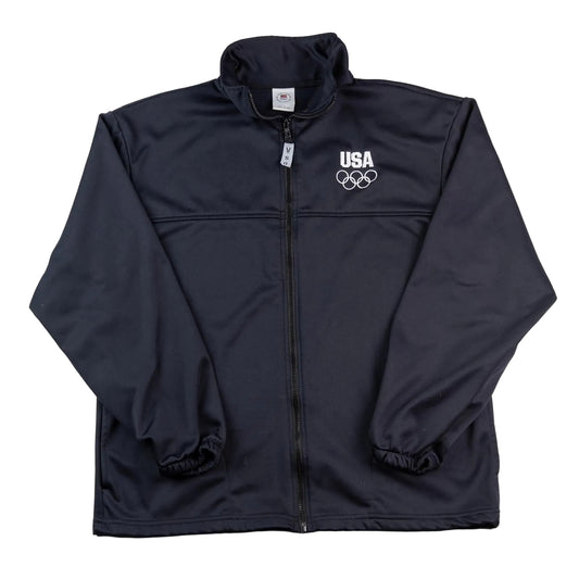 Navy jacket with USA Olympic logo on a white background