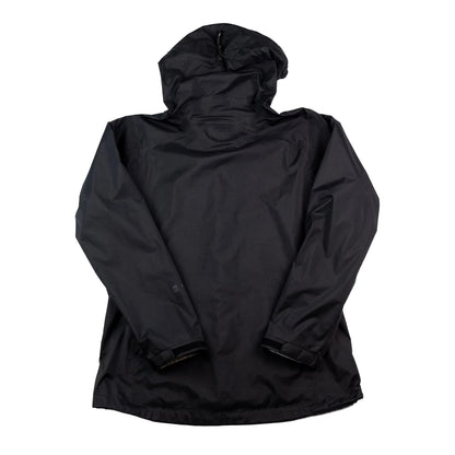 Black jacket with a hood on a white background