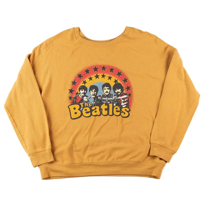 Yellow sweatshirt with The Beatles graphic on a white background