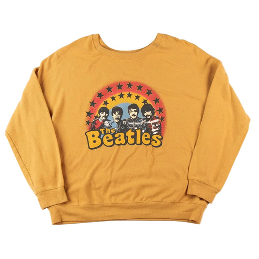 Yellow sweatshirt with The Beatles graphic on a white background