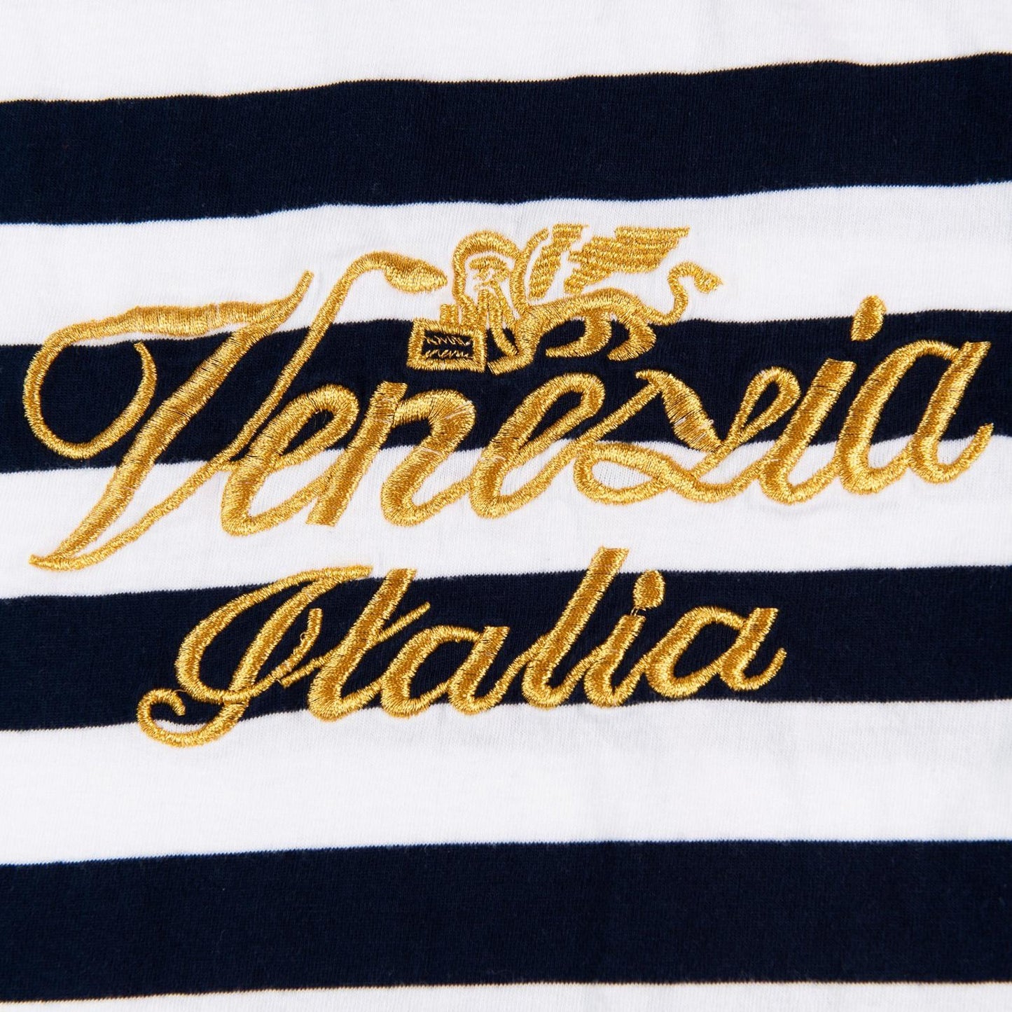 Vintage Y2K Venezia Italia Gold Embroidered Striped T-Shirt Men’s XL