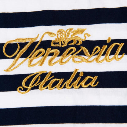 Vintage Y2K Venezia Italia Gold Embroidered Striped T-Shirt Men’s XL
