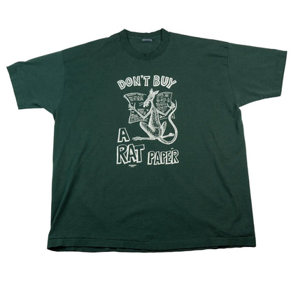 Green t-shirt with white graphic and text on a white background