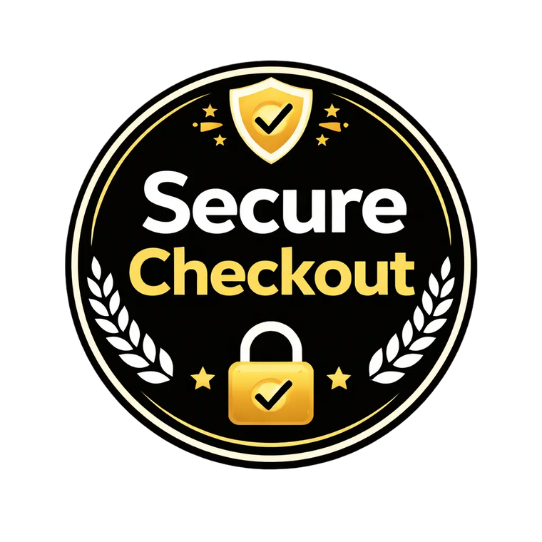 Secure checkout logo with shield and lock symbol on a black background
