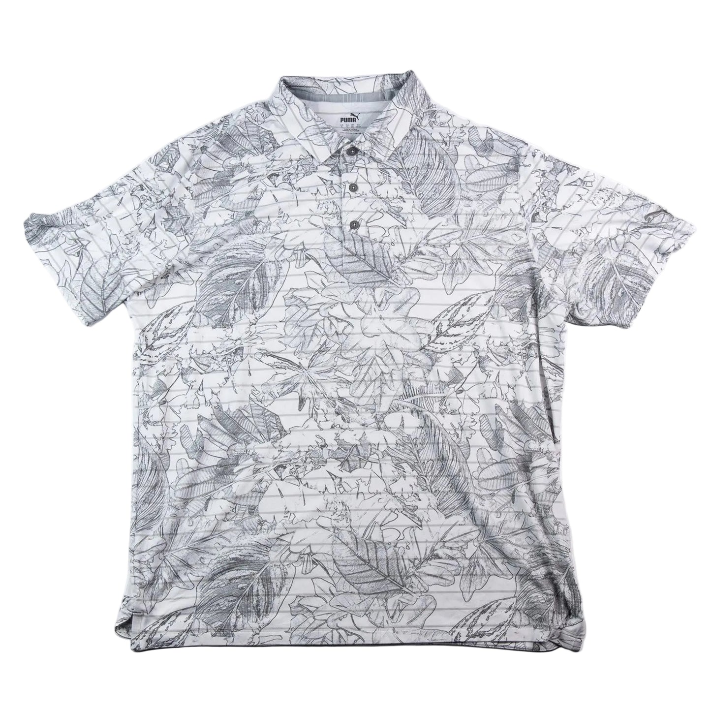 Short-sleeve shirt with a leaf pattern on a white background