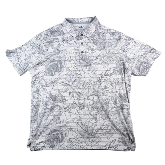 Short-sleeve shirt with a leaf pattern on a white background