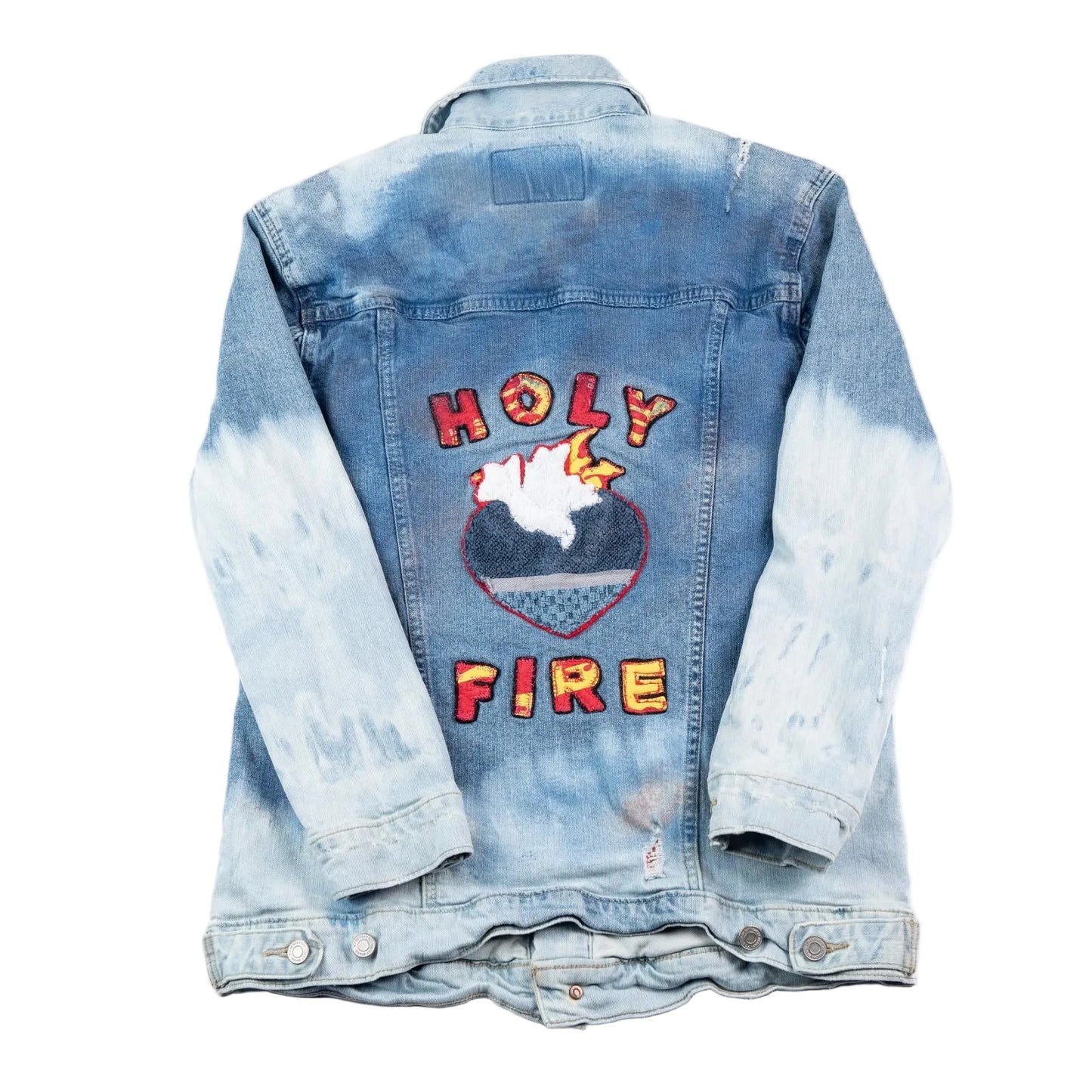 Lucky Brand Holy Fire Custom Embroidered Light Wash Denim Jacket Women’s Small
