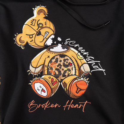 Screenshot Broken Heart Graphic Streetwear Leopard Panel Hoodie Men's XL