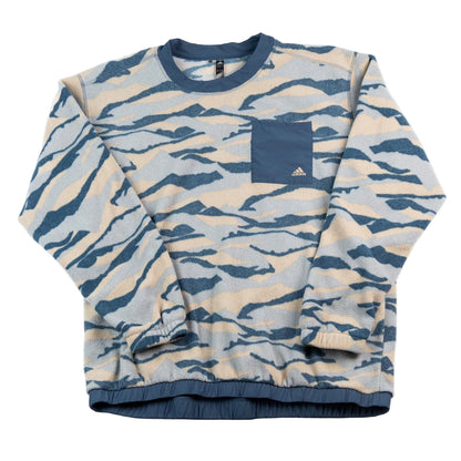 Camouflage-patterned sweater with Adidas logo on a white background