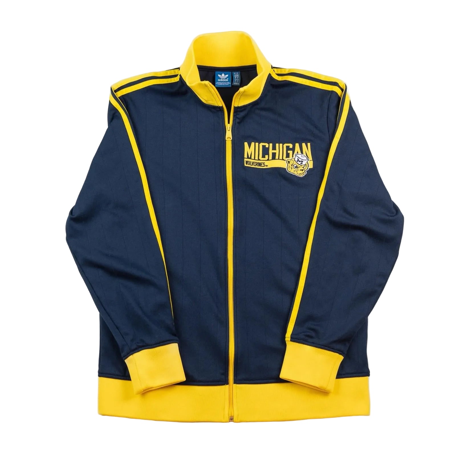 Navy and yellow jacket with 'Michigan' and Adidas logo on a white background