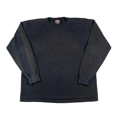 Black long-sleeve shirt with Harley-Davidson logo on a white background