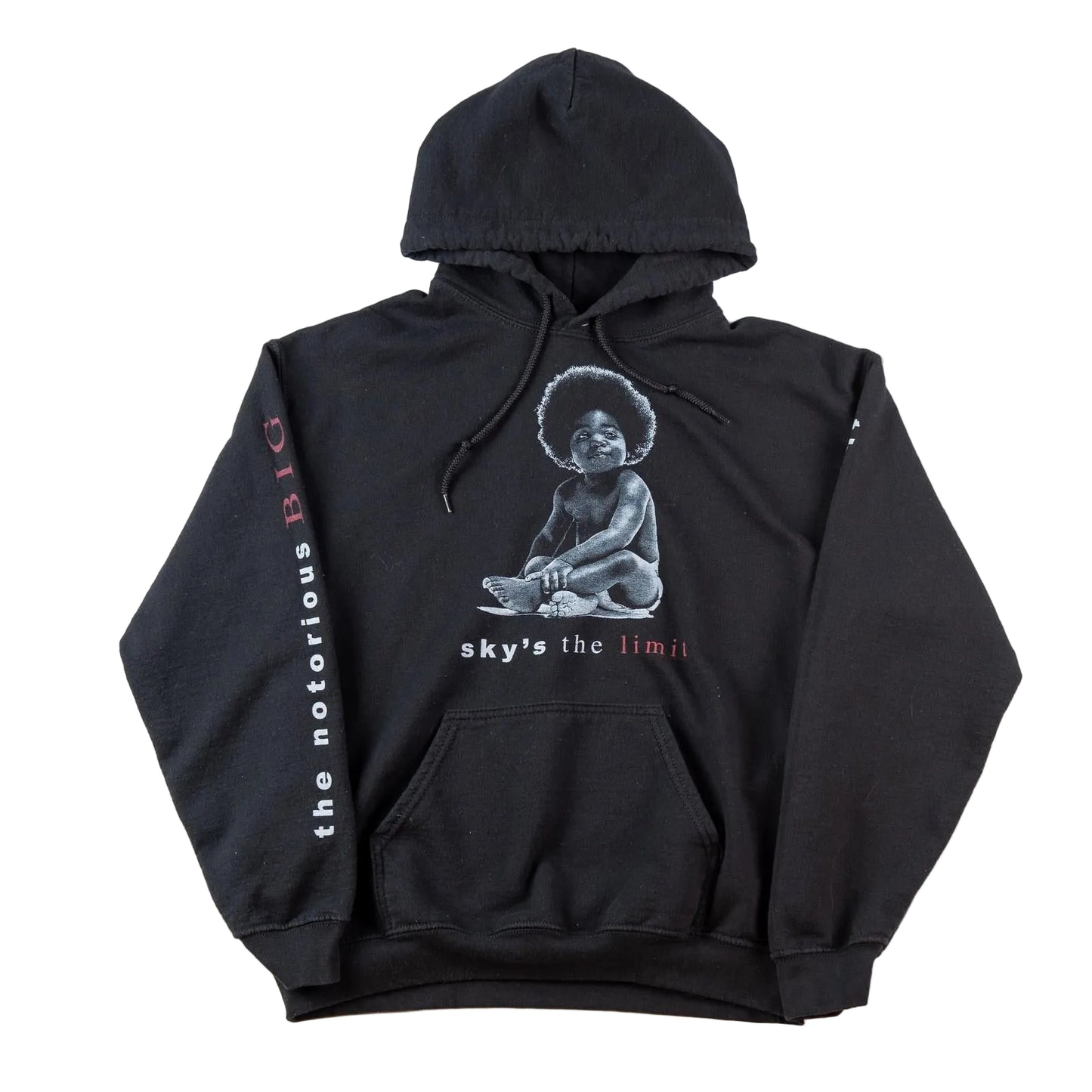 Black hoodie with graphic design on a white background