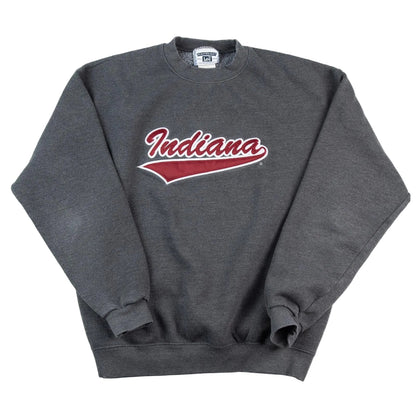 Gray sweatshirt with 'Indiana' printed on it against a white background