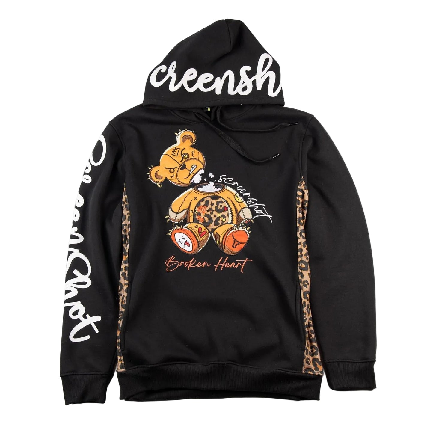 Black hoodie with colorful graphics and 'creensh' branding on a white background