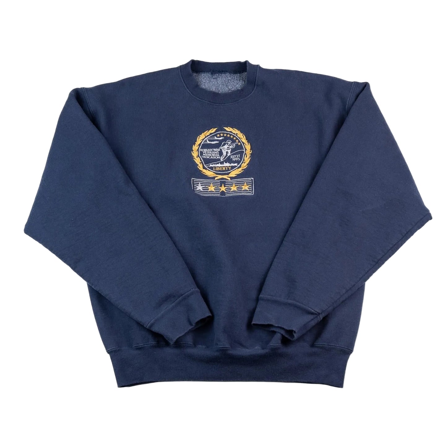 Navy blue sweatshirt with a logo on a white background