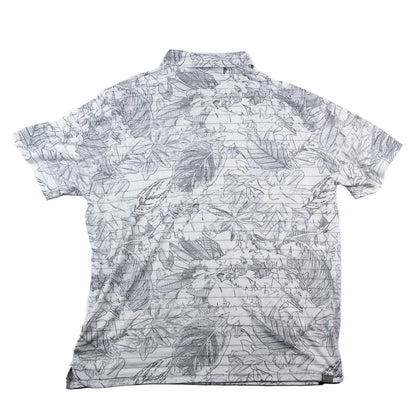 Short-sleeve shirt with a gray leaf pattern on a white background