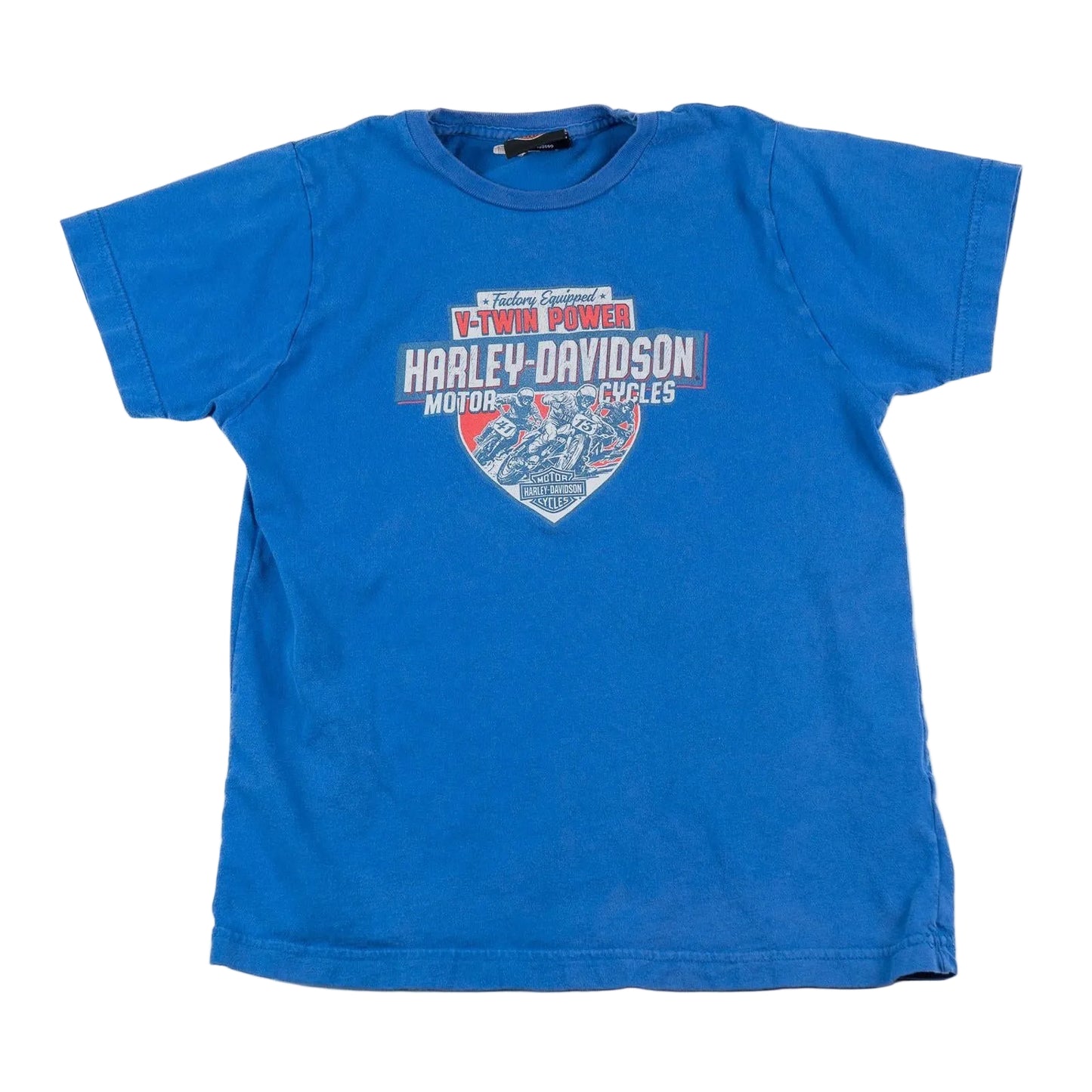 Blue t-shirt with Harley-Davidson logo on a white background