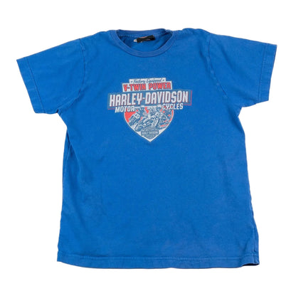 Blue t-shirt with Harley-Davidson logo on a white background