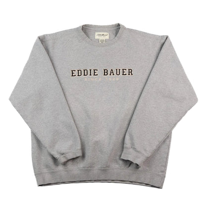 Gray Eddie Bauer sweatshirt on a white background