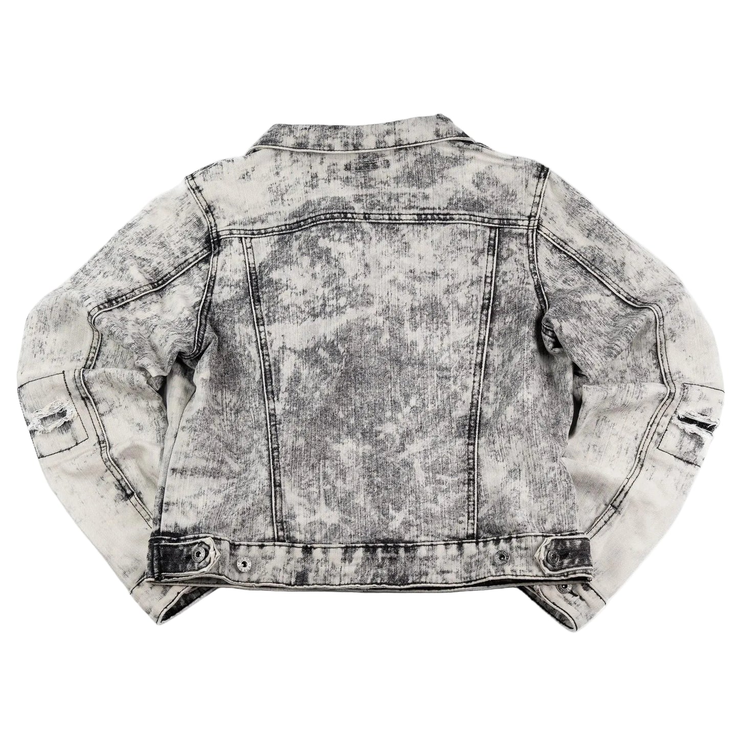 Gray acid-wash denim jacket on a white background