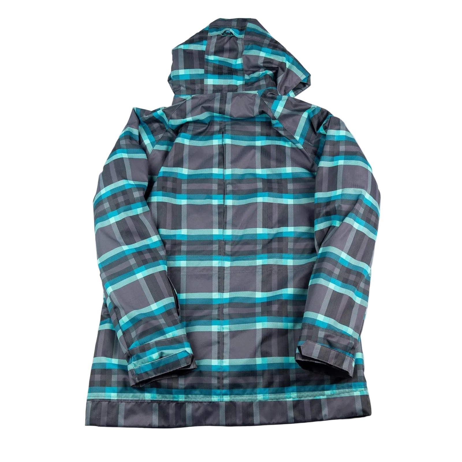 Plaid jacket with blue and gray stripes on a white background