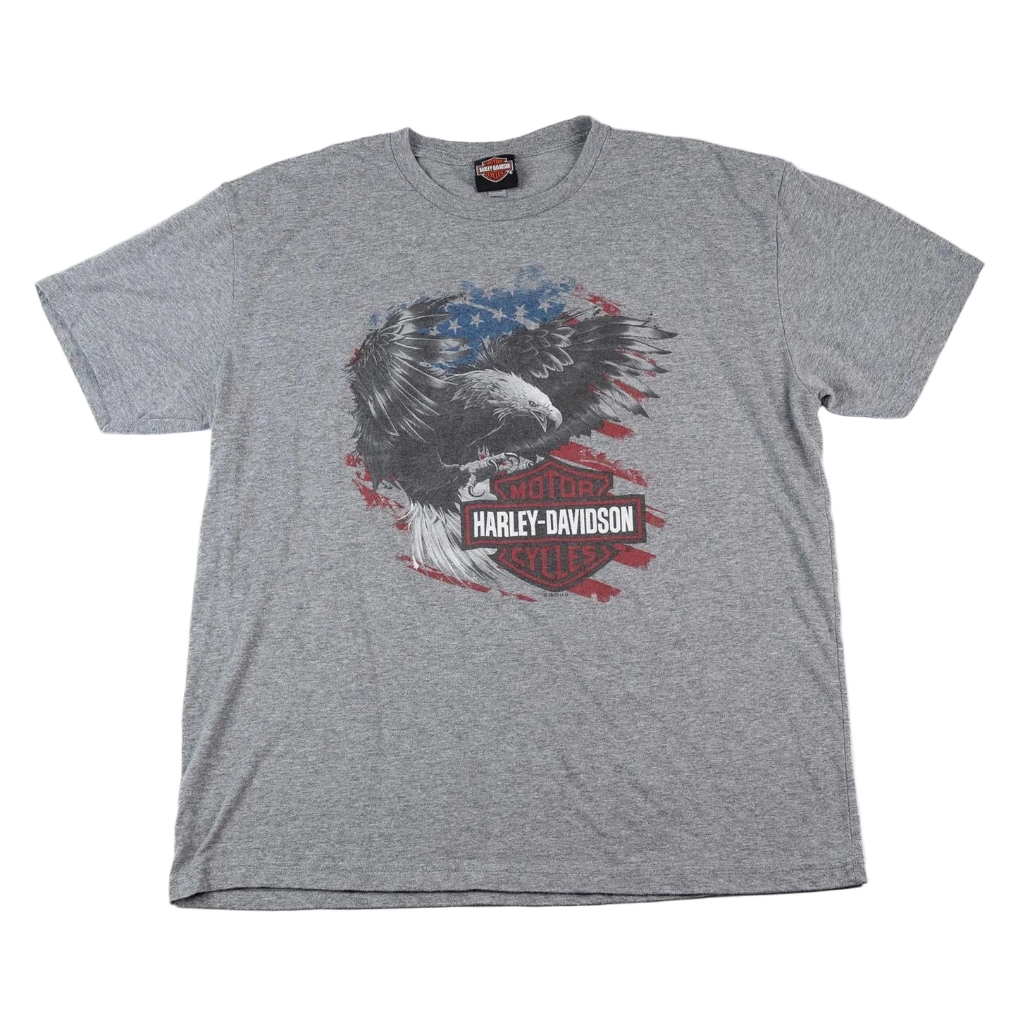 Gray t-shirt with Harley-Davidson logo and eagle graphic on a white background