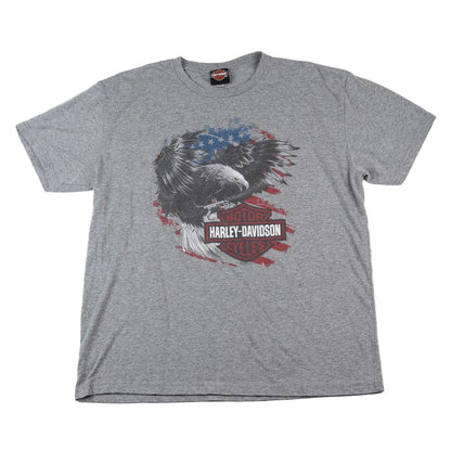 Gray t-shirt with Harley-Davidson logo and eagle graphic on a white background