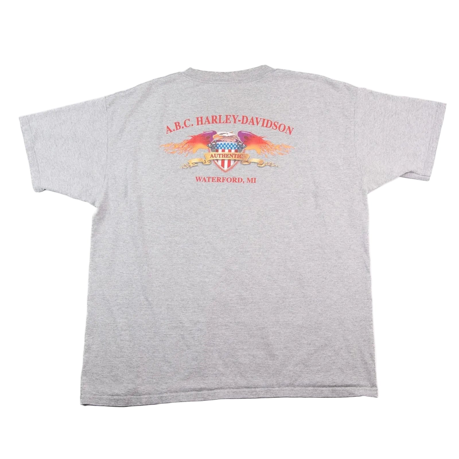 Gray t-shirt with A.B.C. Harley-Davidson logo on a white background