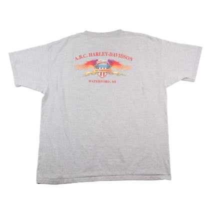 Gray t-shirt with A.B.C. Harley-Davidson logo on a white background