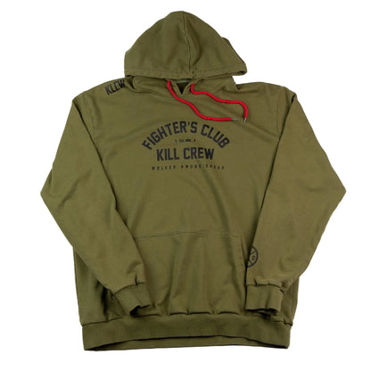 Green hoodie with 'Fighter's Club Kill Crew' text on a white background