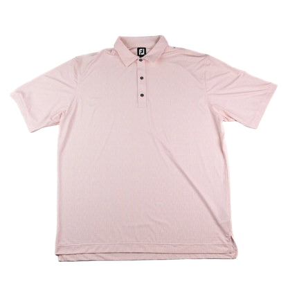 Pink polo shirt with a brand logo on a white background