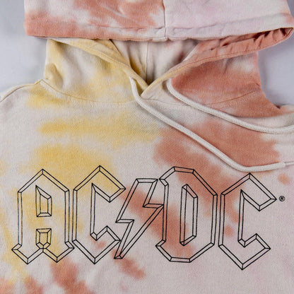 AC/DC High Voltage Thunderbolt Tie Dye Crop Top Pullover Hoodie Women's Small