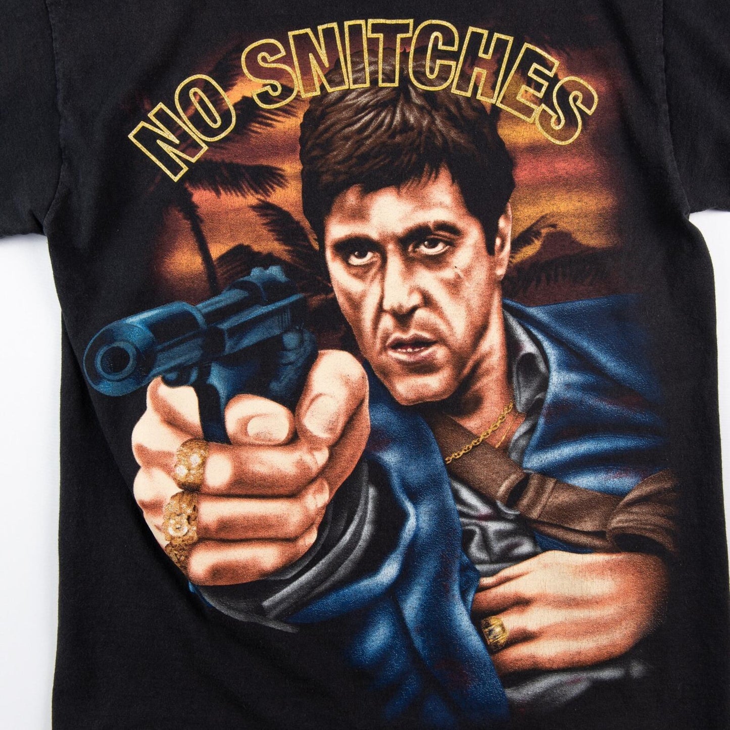 Y2K Scarface Tony Montana No Snitches Graphic T-Shirt Men's Medium