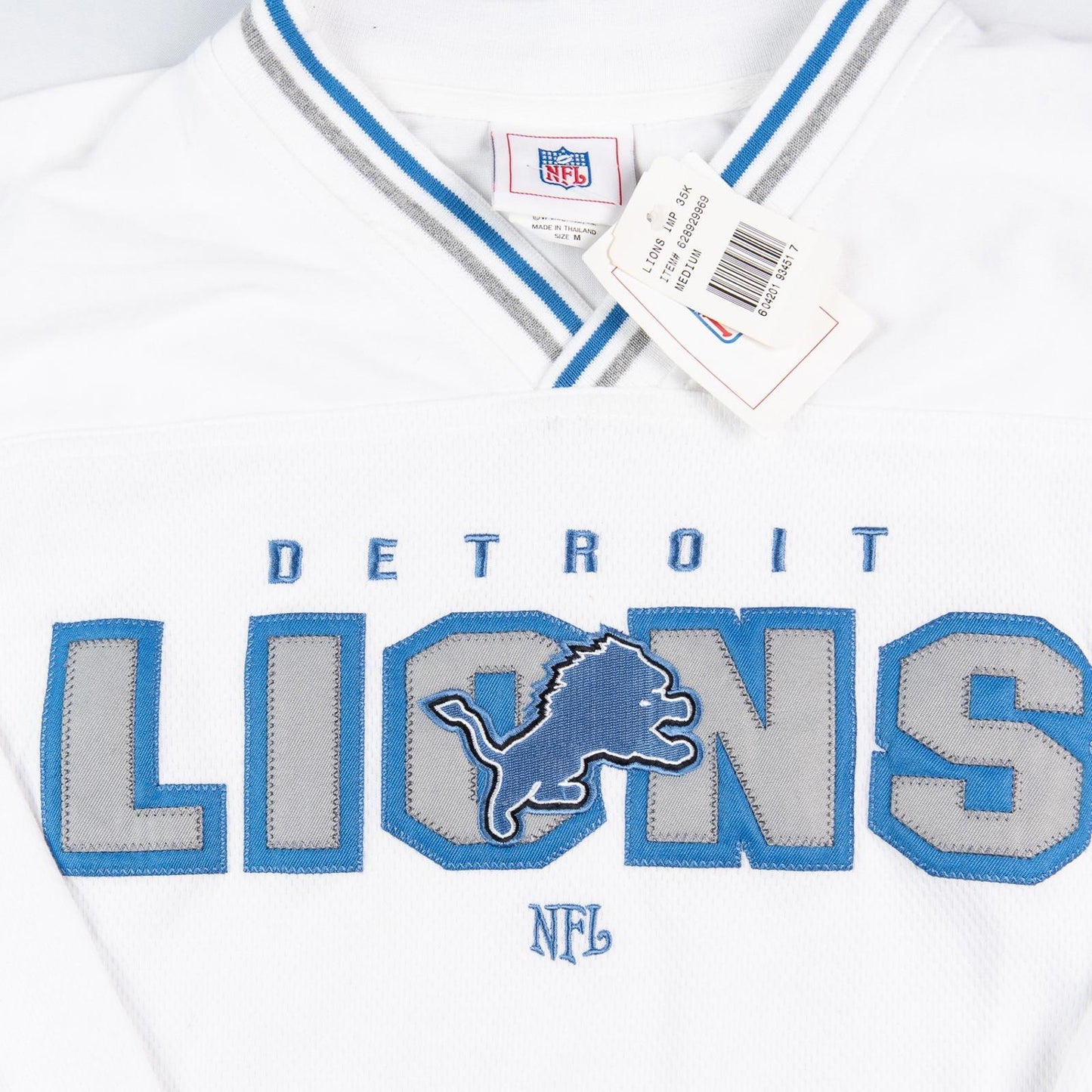 Detroit Lions NFL Long Sleeve Mesh Jersey Style Shirt White Embroidered Logo NWT Men’s Medium