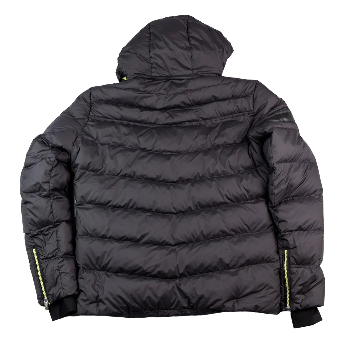 Black puffer jacket on a white background