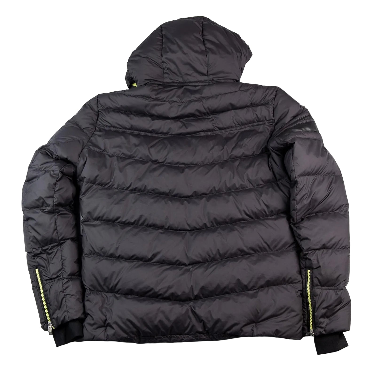 Black puffer jacket on a white background