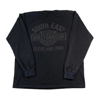Black long-sleeve shirt with 'South East Harley-Davidson' logo on a white background
